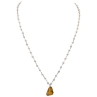 Citrine Gemstone With Pearl Chain White Rhodium Plating Bp1024 photo 1