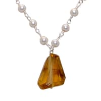 Citrine Gemstone With Pearl Chain White Rhodium Plating Bp1024 photo 2
