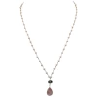 Pink Amethyst & Aquamarine Gemstone With Pearl Chain White Rhodium Plating Bp1025 photo 1