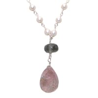 Pink Amethyst & Aquamarine Gemstone With Pearl Chain White Rhodium Plating Bp1025 photo 2