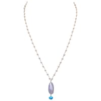 Chalcedony & Turquoise Gemstone With Pearl Chain White Rhodium Plating Bp1026 photo 1