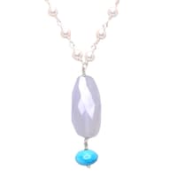 Chalcedony & Turquoise Gemstone With Pearl Chain White Rhodium Plating Bp1026 photo 2