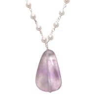 Amethyst Gemstone With Pearl Chain White Rhodium Plating Bp1027 photo 2