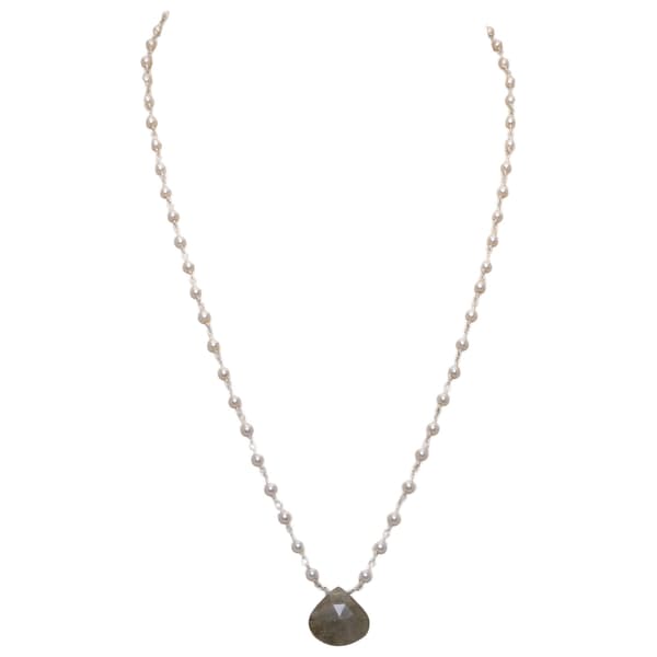 Rutile Quatz Gemstone With Pearl Chain White Rhodium Plating Bp1028