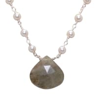 Rutile Quatz Gemstone With Pearl Chain White Rhodium Plating Bp1028 photo 2