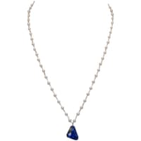 Lapis Lazuli Gemstone With Pearl Chain White Rhodium Plating Bp1029 photo 1