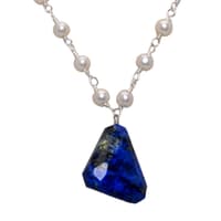 Lapis Lazuli Gemstone With Pearl Chain White Rhodium Plating Bp1029 photo 2