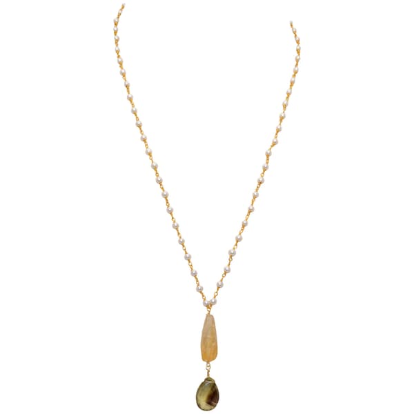 Lemon Topaz & Citrine Gemstone With Pearl Chain Gold Rhodium Plating Bp1036