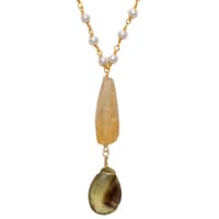 Lemon Topaz & Citrine Gemstone With Pearl Chain Gold Rhodium Plating Bp1036 photo 2