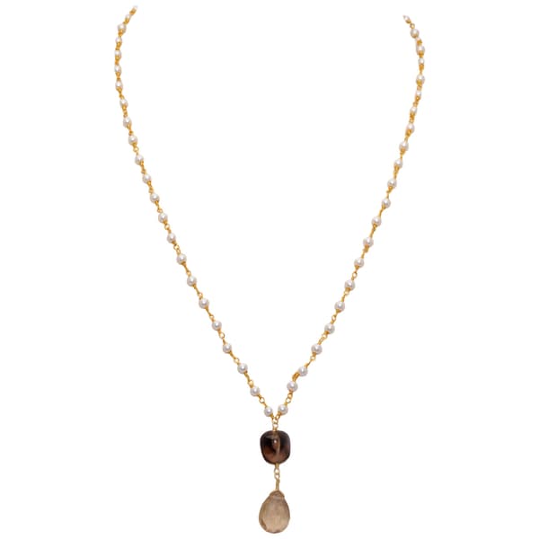 Citrine & Smoky Gemstone With Pearl Chain Gold Rhodium Plating Bp1037