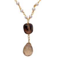Citrine & Smoky Gemstone With Pearl Chain Gold Rhodium Plating Bp1037 photo 2