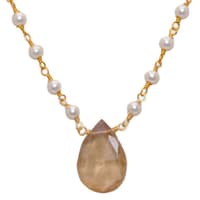 Citrine Gemstone With Pearl Chain Gold Rhodium Plating Bp1038 photo 2
