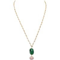 Pink Opal & Emerald Gemstone With Pearl Chain Gold Rhodium Plating Bp1039 photo 1