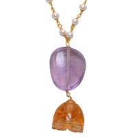 Citrine & Amethyst Gemstone With Pearl Chain Gold Rhodium Plating Bp1040 photo 2