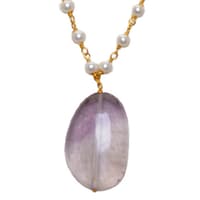 Amethyst Gemstone With Pearl Chain Gold Rhodium Plating Bp1042 photo 2