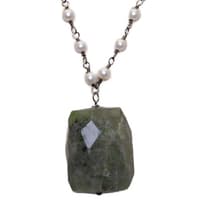 Labradorite Gemstone With Pearl Chain Black Rhodium Plating Bp1049 photo 2