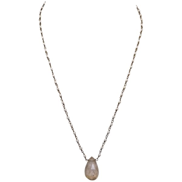 Rutile Quatz Gemstone With Pearl Chain Black Rhodium Plating Bp1051