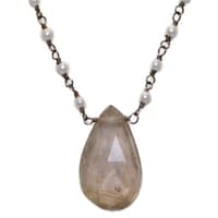 Rutile Quatz Gemstone With Pearl Chain Black Rhodium Plating Bp1051 photo 2