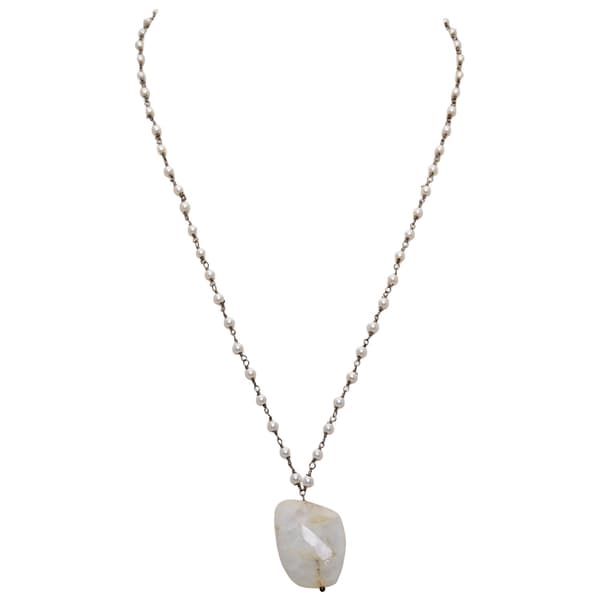 Moonstone Gemstone With Pearl Chain Black Rhodium Plating Bp1052