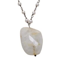 Moonstone Gemstone With Pearl Chain Black Rhodium Plating Bp1052 photo 2