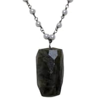Labradorite Gemstone With Pearl Chain Black Rhodium Plating Bp1053 photo 2