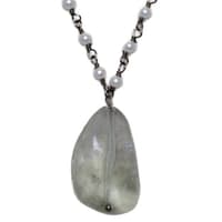 Aquamarine Gemstone With Pearl Chain Black Rhodium Plating Bp1054 photo 2