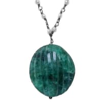 Emerald Gemstone With Pearl Chain Black Rhodium Plating Bp1055 photo 2