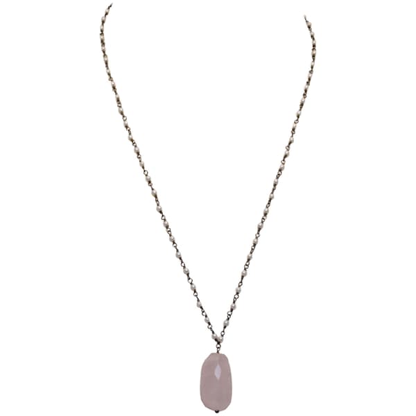 Morganite Gemstone With Pearl Chain Black Rhodium Plating Bp1056
