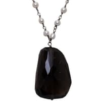 Smoky Gemstone With Pearl Chain Black Rhodium Plating Bp1057 photo 2