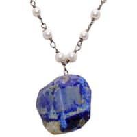 Lapis Lazuli Gemstone With Pearl Chain Black Rhodium Plating Bp1058 photo 2