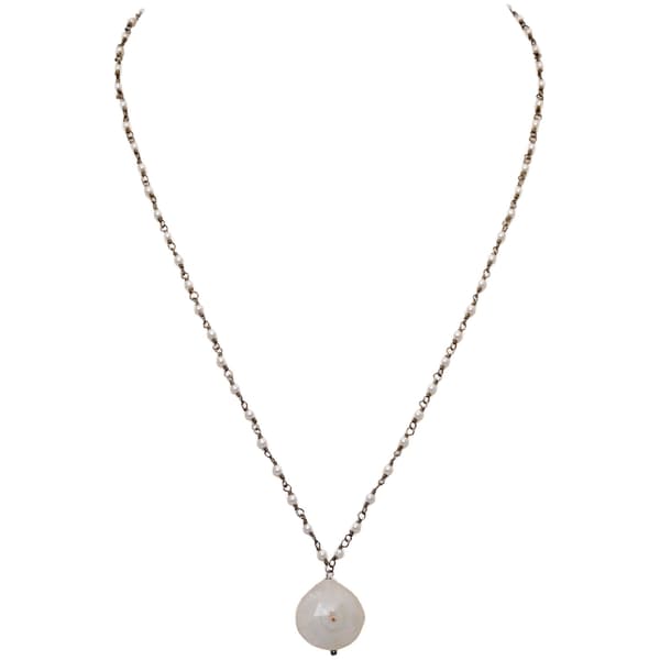 Solar Quartz Gemstone With Pearl Chain Black Rhodium Plating Bp1060