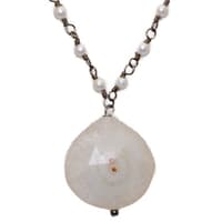 Solar Quartz Gemstone With Pearl Chain Black Rhodium Plating Bp1060 photo 2