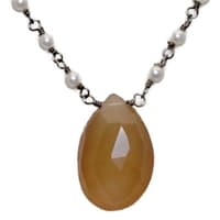 Chalcedony Gemstone With Pearl Chain Black Rhodium Plating Bp1061 photo 2