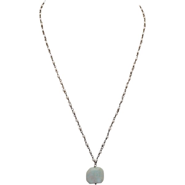 Chrysoprase Gemstone With Pearl Chain Black Rhodium Plating Bp1062