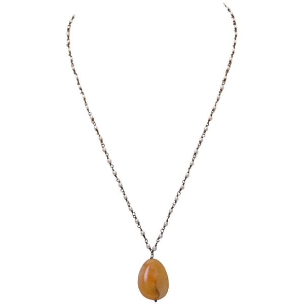 Opal Gemstone With Pearl Chain Black Rhodium Plating Bp1064
