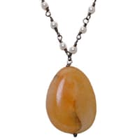 Opal Gemstone With Pearl Chain Black Rhodium Plating Bp1064 photo 2