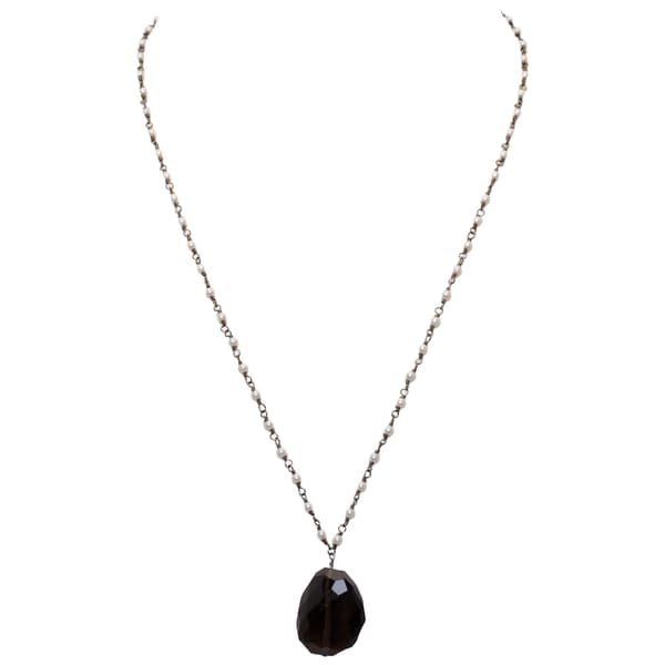 Smoky Gemstone With Pearl Chain Black Rhodium Plating Bp1065