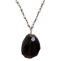 Smoky Gemstone With Pearl Chain Black Rhodium Plating Bp1065 photo 2