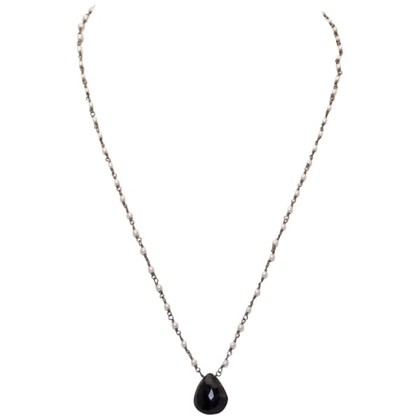 Black Spinel Gemstone With Pearl Chain Black Rhodium Plating Bp1067