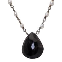 Black Spinel Gemstone With Pearl Chain Black Rhodium Plating Bp1067 photo 2