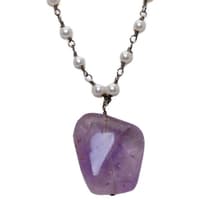 Amethyst Gemstone With Pearl Chain Black Rhodium Plating Bp1068 photo 2