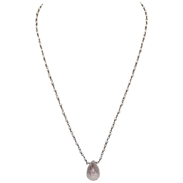 Pink Amethyst Gemstone With Pearl Chain Black Rhodium Plating Bp1069