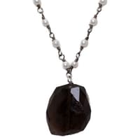 Smoky Gemstone With Pearl Chain Black Rhodium Plating Bp1070 photo 2
