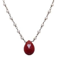 Ruby Gemstone With Pearl Chain Black Rhodium Plating Bp1071 photo 2