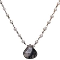 Rutile Quatz Gemstone With Pearl Chain Black Rhodium Plating Bp1072 photo 2