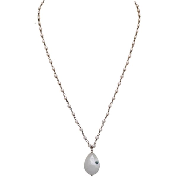 Solar Quartz Gemstone With Pearl Chain Black Rhodium Plating Bp1073
