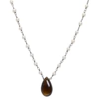 Smoky Gemstone With Pearl Chain Black Rhodium Plating Bp1074 photo 2