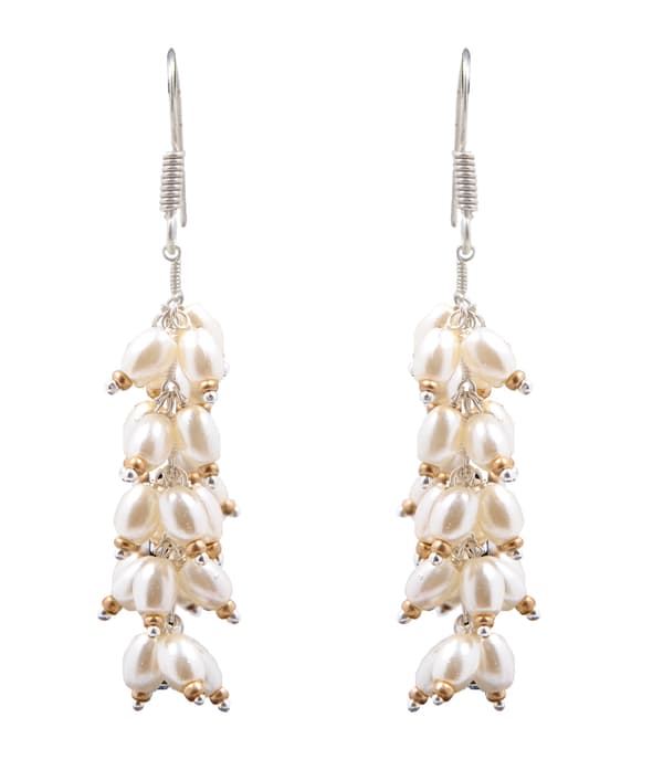 Pearl & Golden Pyrite Zircon Beads Earrings CE-1003