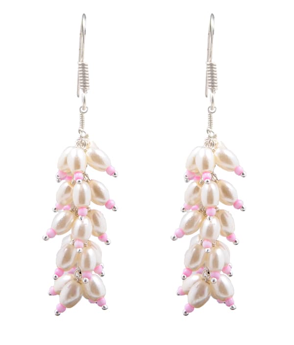 Pearl & Pink Opal Zircon Beads Earrings CE-1004