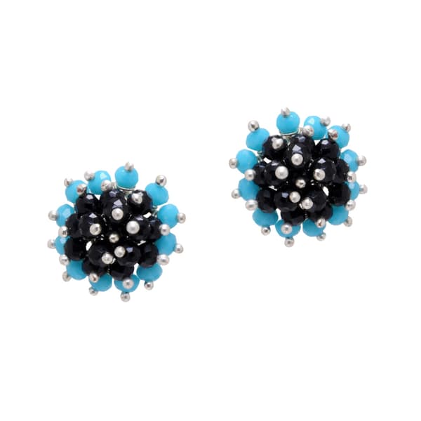 Black Spinel & Turquoise Zircon Beads Earrings CE-1025